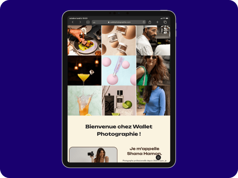 Site Vitrine Wallet Photographie Version Tablette